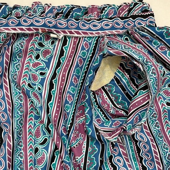 Cristin Stevens Vintage High Neck Lightweight Paisley Stripe Ruffle Blouse Top - Picture 12 of 14
